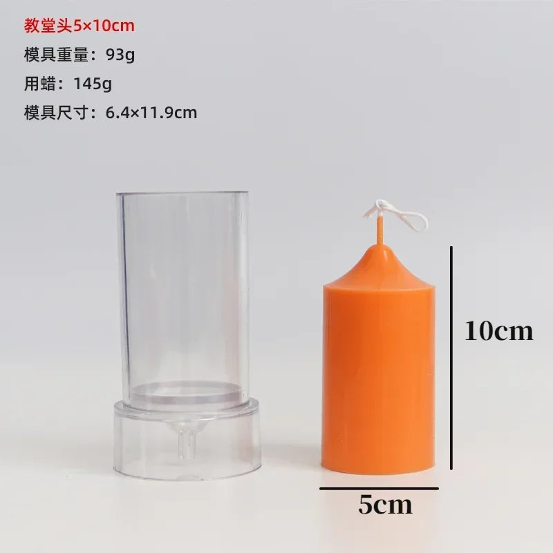 Stampo in plastica per candele cilindriche 3D con punta, forniture per la fabbricazione di candele per aromaterapia fatte a mano, kit di stampi in acrilico per PC, regalo per la casa